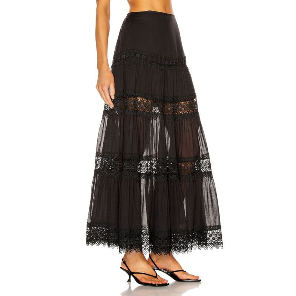 CHARO RUIZ Womens Black Sheer Lace Pull On Elastic Waist Maxi A-Line Skirt L - Picture 3 of 3